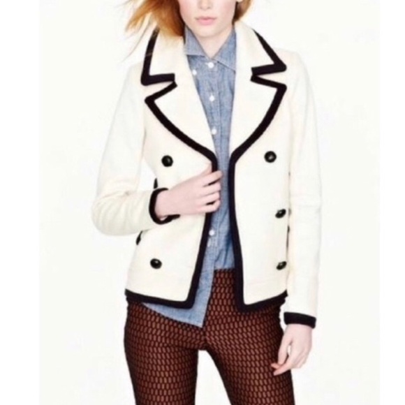JCREW Cream Black Navy Wool Short Pea Coat Double Breasted Jacket - Picture 1 of 11
